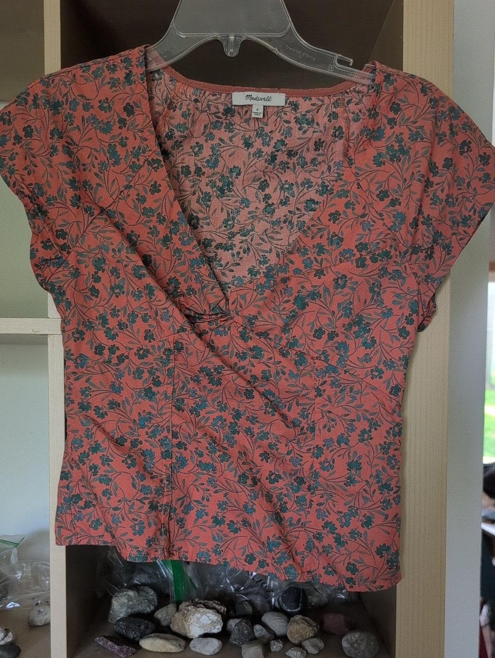 Madewell Coral Floral Wrap-Style Blouse